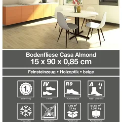 Bodenfliese 'Casa' Feinsteinzeug almond 15 x 90 cm