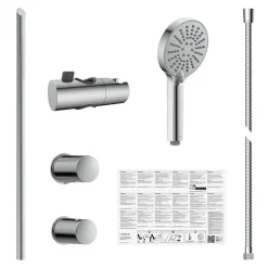 Brausestangenset zum Kleben, verchromt, 3 Strahlarten