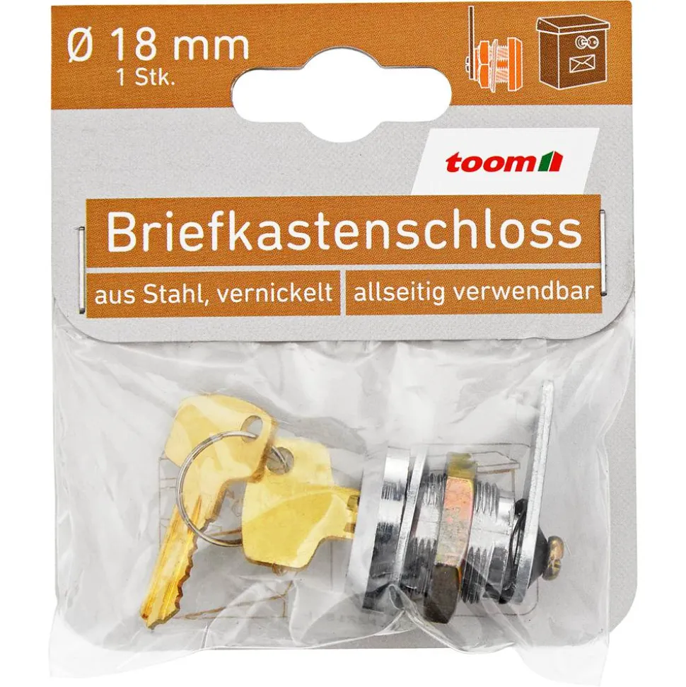 Briefkastenschloss Stahl vernickelt Ø 18 mm
