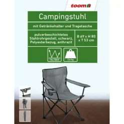 Campingstuhl schwarz/anthrazit 69 x 80 x 53 cm
