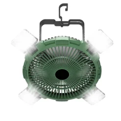 Camping-Ventilator grün mit LED-Licht und Fernbedienung Ø 21,5 cm