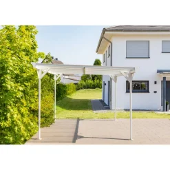 Carport 'Helsinki' mit Flachdach weiß Metall 503 x 305 x 232 cm