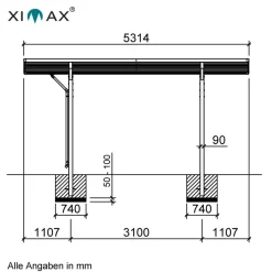 Carport 'Wing 80' anthrazit 276 x 531 x 284 cm