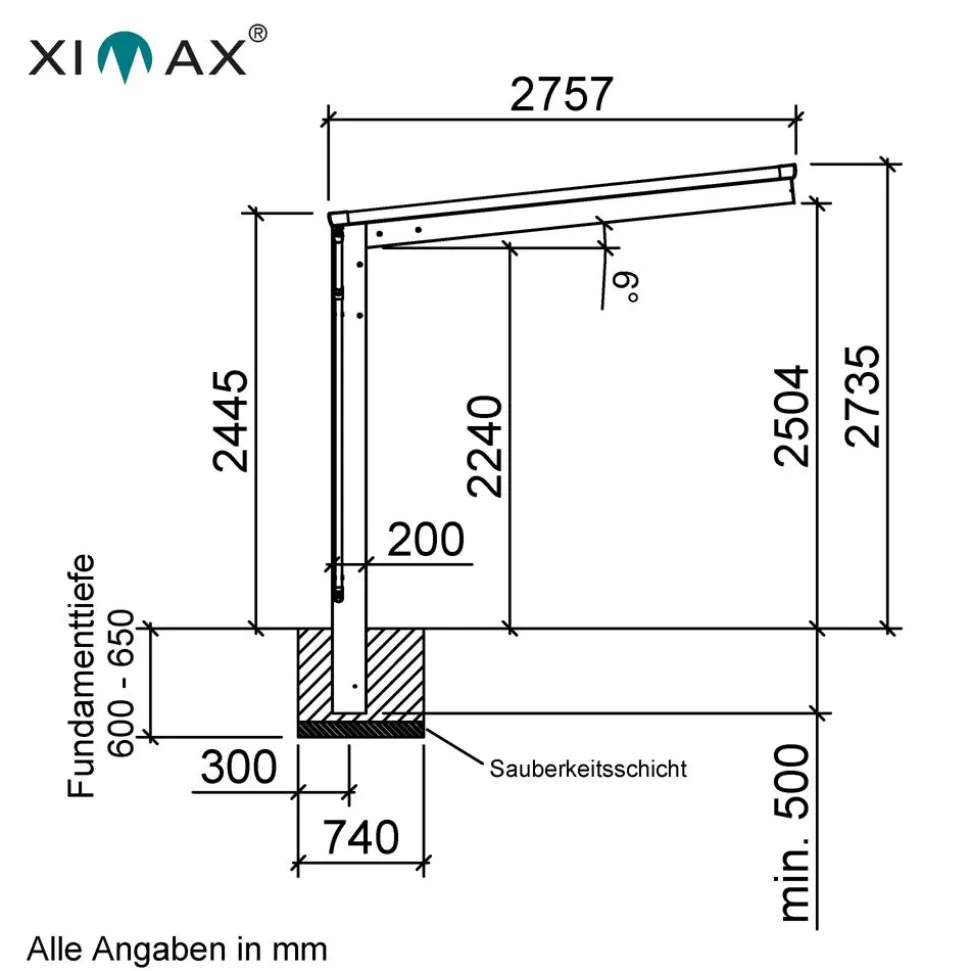 Carport 'Wing 80' anthrazit 276 x 531 x 284 cm