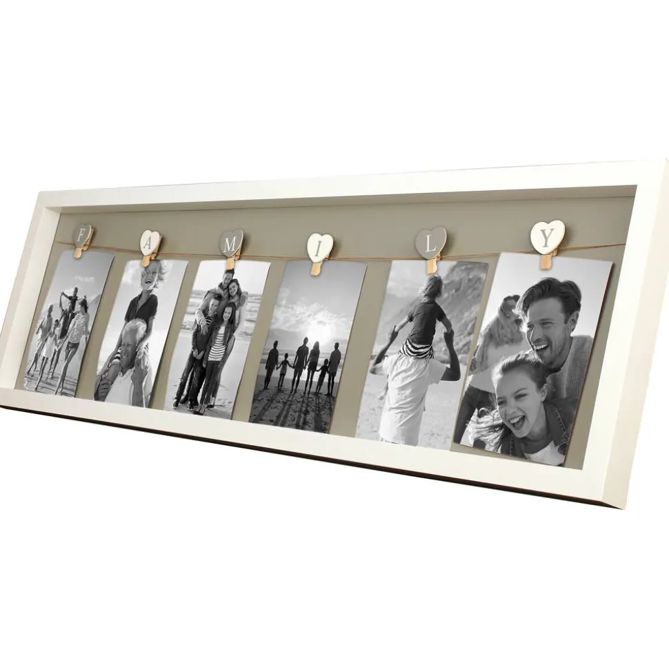 Collagerahmen 'Family' Holz weiß 78 x 24 cm, Leine und 6 Klammern