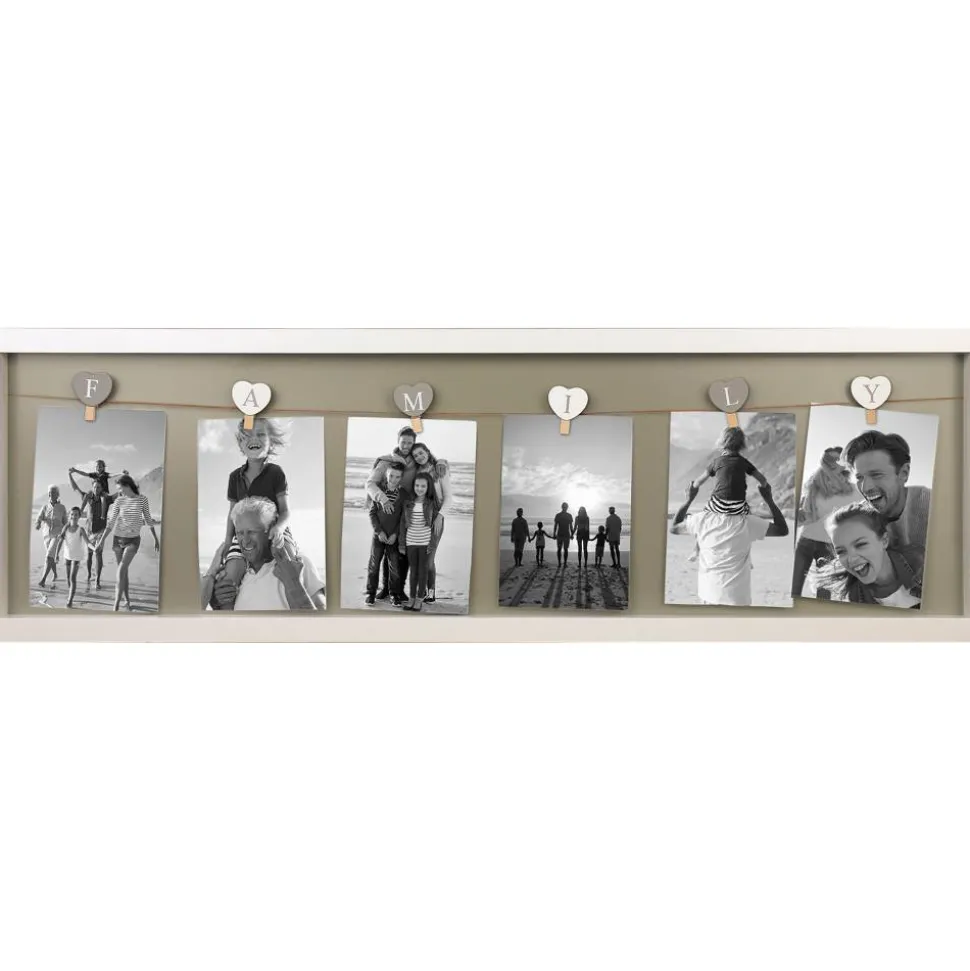 Collagerahmen 'Family' Holz weiß 78 x 24 cm, Leine und 6 Klammern