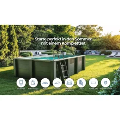 Composite Pool-Set 'Avantgarde Nova' rechteckig grau 455 × 315 × 126 cm, Smart Plug Modul