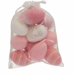 Deko-Eier Kunststoff rosa/weiß 12 Stück