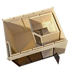 Design-Saunahaus 'Cubilis' mit Sauna Varberg 3 und 7,5 kW OS-Ofenset, Steuerung 380 x 300 x 249 cm