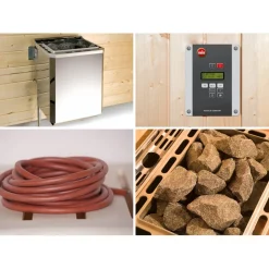 Design-Saunahaus 'Cubilis' mit Sauna Varberg 3 und 7,5 kW BioS-Ofenset, Steuerung 380 x 300 x 249 cm