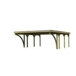 Doppelcarport 'Carlos 2' Kiefer PVC-Dach mit zwei Einfahrtsbögen 670 x 598 x 237 cm