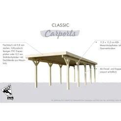 Doppelcarport 'Carlos 2' Kiefer PVC-Dach mit zwei Einfahrtsbögen 670 x 598 x 237 cm