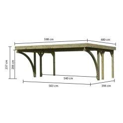 Doppelcarport 'Carlos 1' Kiefer PVC-Dach mit zwei Einfahrtsbögen 480 x 598 x 237 cm