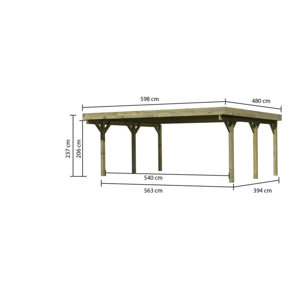 Doppelcarport 'Classic 1' 598 x 480 cm Kiefer KDI PVC-Dach