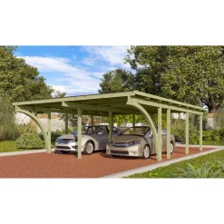 Doppelcarport 'Eco 2' 563 x 676 cm Kiefer KDI PVC-Dach, mit zwei Einfahrtsbögen