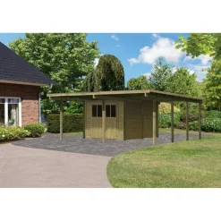 Doppelcarport 'Eco 2' 563 x 676 cm Kiefer KDI PVC-Dach, Abstellraum mittel