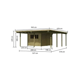Doppelcarport 'Eco 2' 563 x 676 cm Kiefer KDI PVC-Dach, Abstellraum mittel