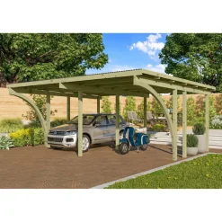 Doppelcarport 'Eco 1' 563 x 490 cm Kiefer KDI PVC-Dach, mit zwei Einfahrtsbögen