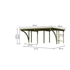 Doppelcarport 'Eco 1' 563 x 490 cm Kiefer KDI PVC-Dach, mit zwei Einfahrtsbögen