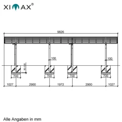 Doppelcarport 'Portoforte Typ 80 Tandem' Aluminium mattbraun 270 x 983 x 298 cm