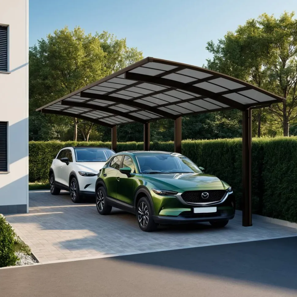 Doppelcarport 'Portoforte Typ 80 Tandem' Aluminium mattbraun 270 x 983 x 298 cm