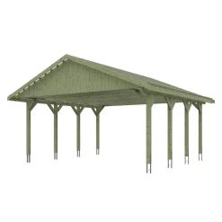 Doppelcarport 'Wallgau' mit Dachlattung 620 x 600 cm natur