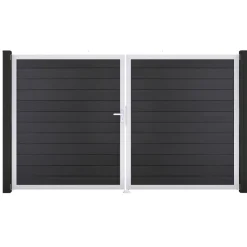 Doppeltor 'Solid' BPC/Aluminium DIN links anthrazitgrau/silber 300 x 180 cm