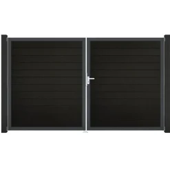 Doppeltor 'Solid' BPC/Aluminium DIN rechts schwarz/silber 300 x 180 cm