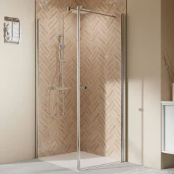 Drehtür 'Elana 2.0' rund für Seitenwand, Anschlag rechts, alu chromeffekt, Klarglas hell, 80 cm