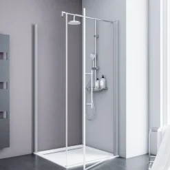 Drehtür mit Seitenwand 'Alexa Style 2.0' teilgerahmt, aluminiumfarben, 90 x 192 cm
