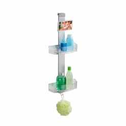 Duschcaddy Premium mit Antibeschlagspiegel mit 2 Ablagen und Edelstahl-Haken