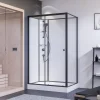Dusche mit Schiebetür links und Seitenwand, Klarglas, vollgerahmt, schwarz matt, 90 x 204 cm