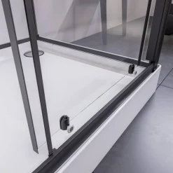 Dusche mit Schiebetür links und Seitenwand, Klarglas, vollgerahmt, schwarz matt, 90 x 204 cm