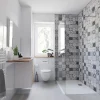 Duschrückwand Fliesenoptik mediterranes Design grau/weiß/beige 100 x 210 cm