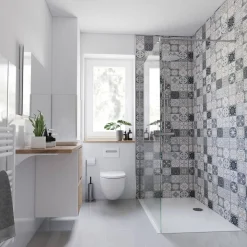 Duschrückwand Fliesenoptik mediterranes Design grau/weiß/beige 150 x 255 cm