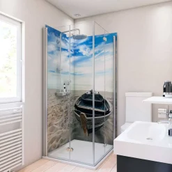 Duschrückwand Motiv Boot 90 x 90 x 210 cm