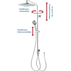 Duschsystem 'Aquamaxx 310' chromfarben eckige Kopfbrause, für separate Armatur