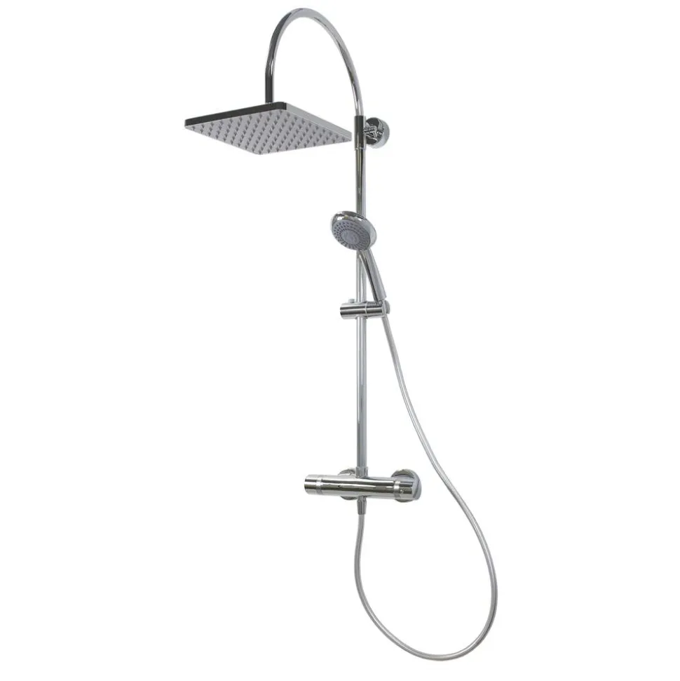 Duschsystem 'Aquamaxx 200' chromfarben mit Thermostat, eckige Kopfbrause