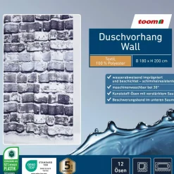 Duschvorhang 'Wall' grau 180 x 200 cm