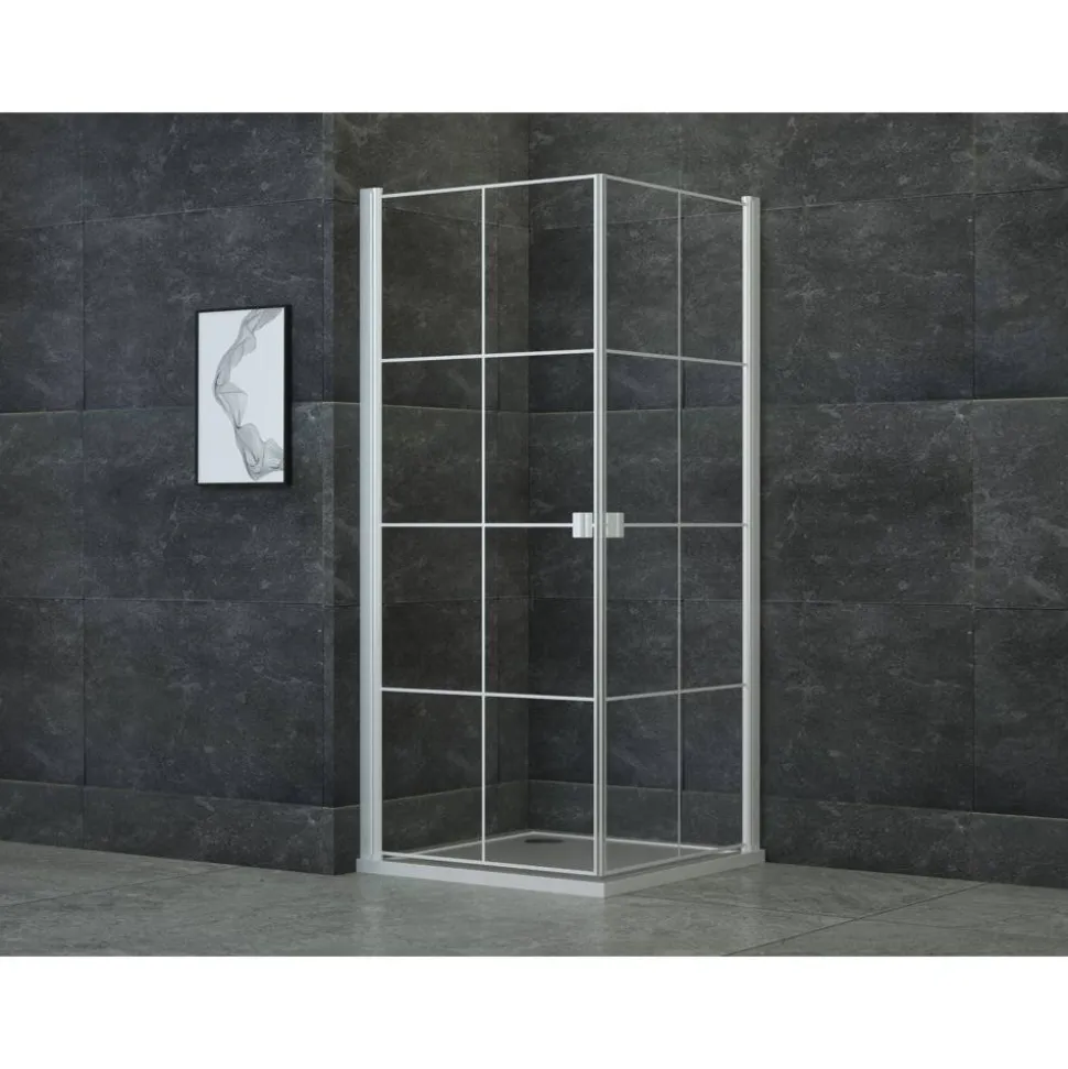 Eckdusche mit Schwingtüren vollgerahmt weiß, 90 x 90 x 200 cm