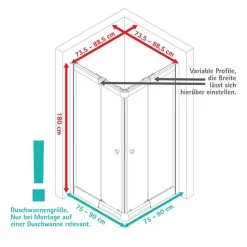 Eckdusche 'Sunny' klar silbern 75-90 x 75-90 x 180 cm vollgerahmt