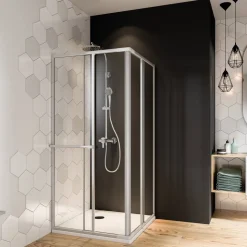 Eckeinstieg 'Fara Kretana' silber matt mit Schiebetür 80-90 x 185 cm