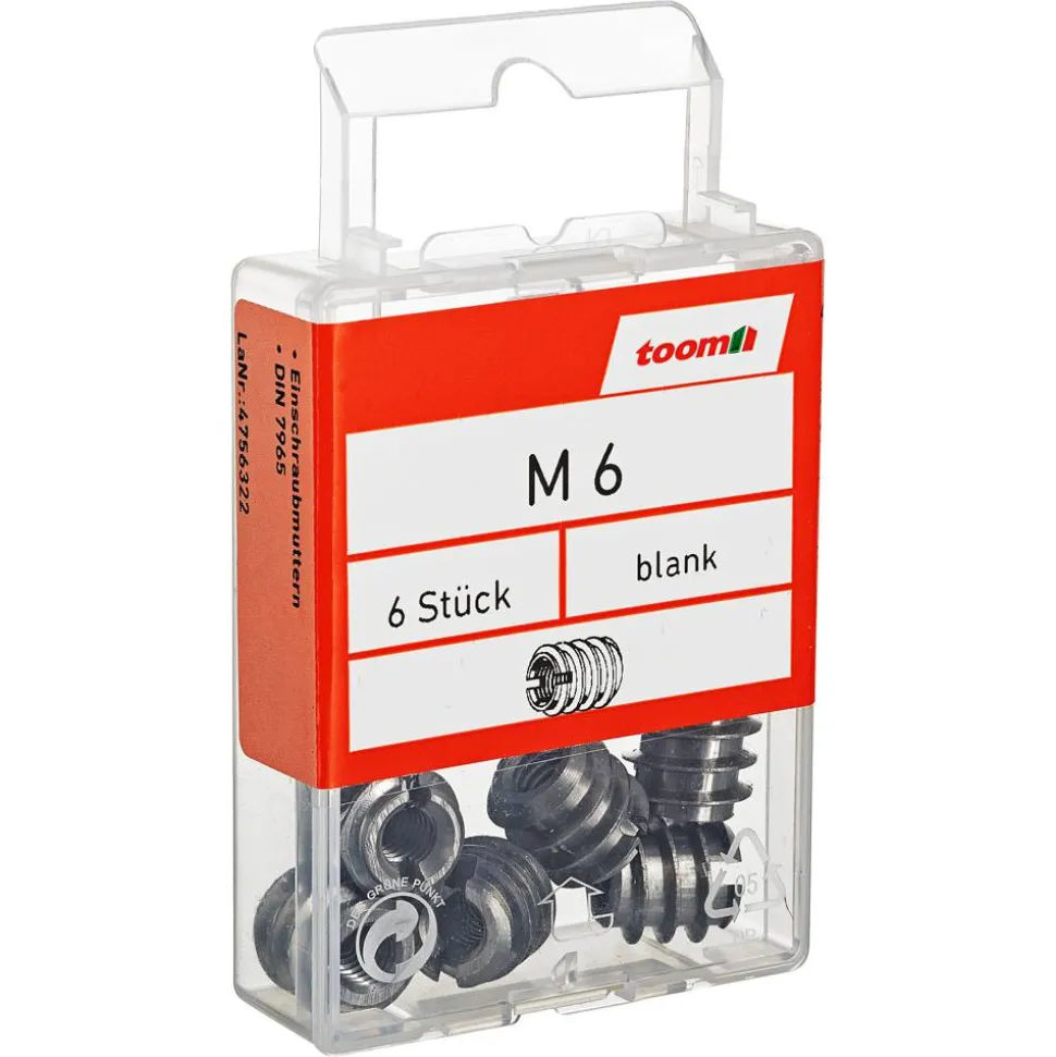 Einschraubmuttern M6 Stahl blank 6 Stück