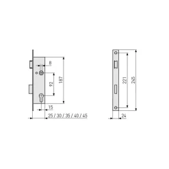 Einsteckschloss 'ESR PZ' links/rechts verzinkt 35/92 mm