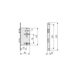 Einsteckschloss 'ES WC' rechts silber 55/78 mm