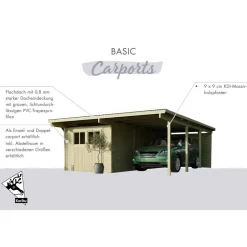 Einzelcarport 'Eco 2' 304 x 676 cm Kiefer KDI PVC-Dach