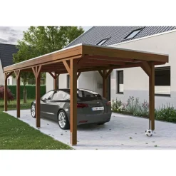 Einzelcarport 'Grunewald' 321 x 796 cm nussbaumfarben mit EPDM-dach