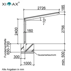 Einzelcarport 'Linea Typ 60 SC' edelstahlfarben 273 x 495 x 294 cm