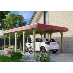 Einzelcarport 'Spreewald' 396 x 741 cm rote Blende KDI imprägniert