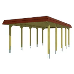 Einzelcarport 'Spreewald' 396 x 741 cm rote Blende KDI imprägniert